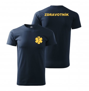 Poháry.com® Tričko ZDRAVOTNÍK námořní modrá se žlutým potiskem XL pánské