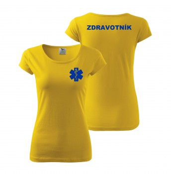 Poháry.com® Tričko dámské ZDRAVOTNÍK žluté s modrým potiskem M dámské