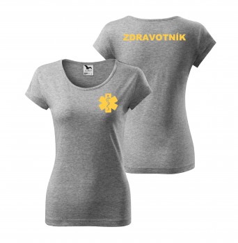 Poháry.com® Tričko dámské ZDRAVOTNÍK šedé se žlutým potiskem M dámské