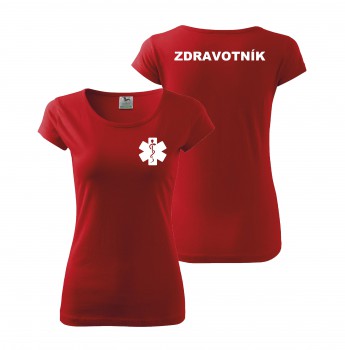 Poháry.com® Tričko dámské ZDRAVOTNÍK červené s bílým potiskem L dámské