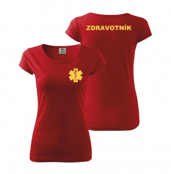 Poháry.com® Tričko dámské ZDRAVOTNÍK červené se žlutým potiskem M dámské