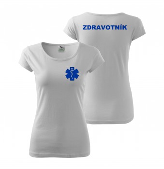 Poháry.com® Tričko dámské ZDRAVOTNÍK bílé s modrým potiskem XL dámské