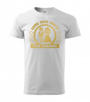 Poháry.com® Svatební tričko pro tým ženicha Game Over bílé se zlatým potiskem