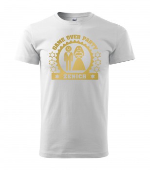 Poháry.com® Svatební tričko pro ženicha Game Over bílé se zlatým potiskem S pánské
