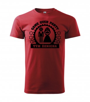 Poháry.com® Svatební tričko pro tým ženicha Game Over červené s černým potiskem S pánské