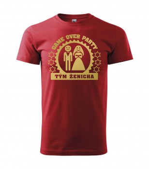 Poháry.com® Svatební tričko pro tým ženicha Game Over červené se zlatým potiskem XL pánské