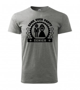 Poháry.com® Svatební tričko pro ženicha Game Over šedé s černým potiskem XL pánské