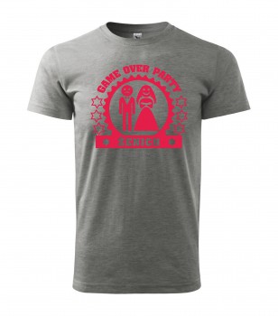 Poháry.com® Svatební tričko pro ženicha Game Over šedé s růžovým potiskem XL pánské