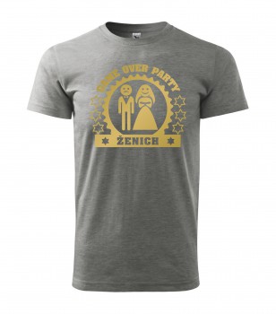 Poháry.com® Svatební tričko pro ženicha Game Over šedé se zlatým potiskem XL pánské