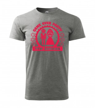 Poháry.com® Svatební tričko pro tým ženicha Game Over šedé s růžovým potiskem XL pánské