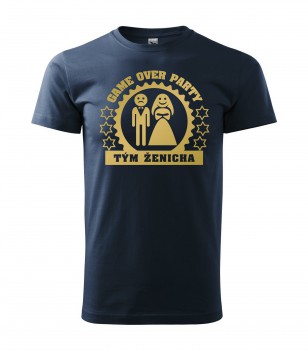 Poháry.com® Svatební tričko pro tým ženicha Game Over námořní modrá se zlatým potiskem