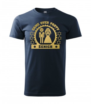 Poháry.com® Svatební tričko pro ženicha Game Over námořní modrá se zlatým potiskem