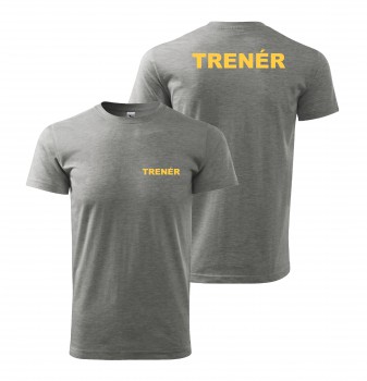 Poháry.com® Tričko TRENÉR šedé se žlutým potiskem XL pánské