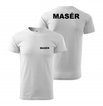 Poháry.com® Tričko MASÉR bílé s černým potiskem M pánské