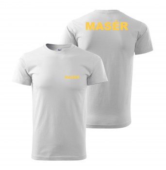 Poháry.com® Tričko MASÉR bílé se žlutým potiskem XS pánské