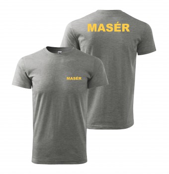 Poháry.com® Tričko MASÉR šedé se žlutým potiskem XL pánské