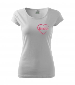 Poháry.com® Svatební tričko pro nevěstu srdce bílé s růžovým potiskem XS dámské