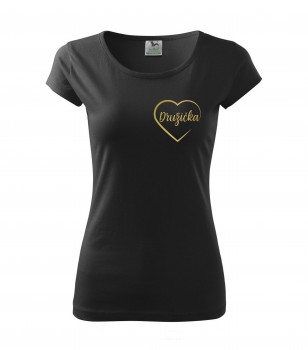 Poháry.com® Svatební tričko pro družičku srdce černé se zlatým potiskem S dámské