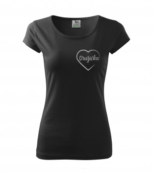 Poháry.com® Svatební tričko pro družičku srdce černé se stříbrným potiskem XXL dámské