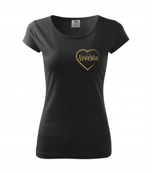 Poháry.com® Svatební tričko pro nevěstu srdce černé se zlatým potiskem XXL dámské