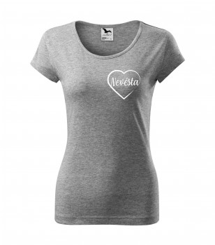 Poháry.com® Svatební tričko pro nevěstu srdce šedé s bílým potiskem XS dámské