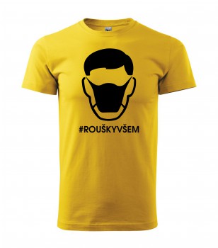 Poháry.com® Tričko #ROUŠKYVŠEM žluté s černým potiskem XL pánské