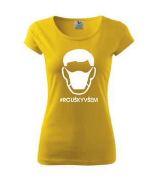 Poháry.com® Tričko #ROUŠKYVŠEM žluté s bílým potiskem M dámské