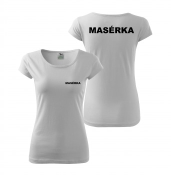 Poháry.com® Tričko MASÉRKA bílé s černým potiskem M dámské
