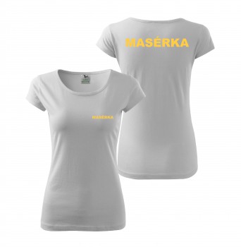 Poháry.com® Tričko MASÉRKA bílé se žlutým potiskem XS dámské