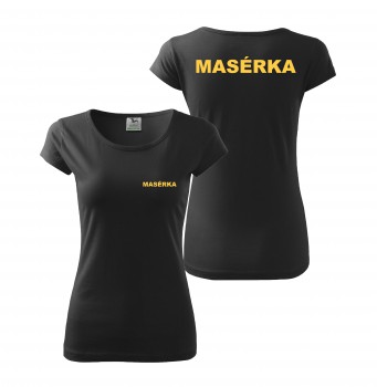 Poháry.com® Tričko MASÉRKA černé se žlutým potiskem M dámské