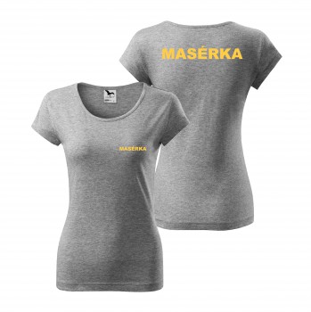 Poháry.com® Tričko MASÉRKA šedé se žlutým potiskem XS dámské