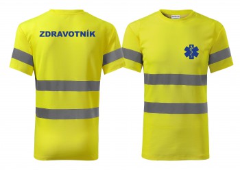 Poháry.com® Reflexní tričko žlutá Zdravotník modrý potisk L pánské