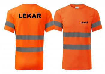 Poháry.com® Reflexní tričko oranžová Lekář černý potisk XXXL pánské