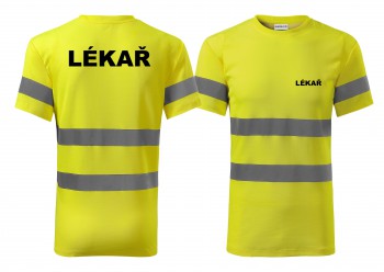 Poháry.com® Reflexní tričko žlutá Lekář černý potisk