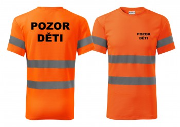 Poháry.com®  Reflexní tričko oranžová Pozor děti - XXL pánské