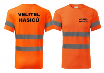 Poháry.com® Reflexní tričko oranžová Velitel hasičů M pánské