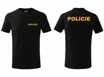 Poháry.com®  Tričko POLICIE dětské černé se žlutým potiskem - 134 cm/8 let