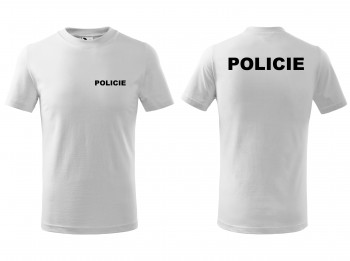 Poháry.com®  Tričko POLICIE dětské bílé s černým potiskem - 122 cm/6 let
