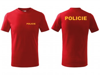 Poháry.com®  Tričko POLICIE dětské červené se žlutým potiskem - 122 cm/6 let