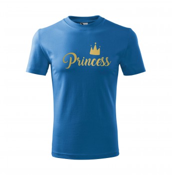 Poháry.com® Tričko Princess dětské azurová se zlatým potiskem 122 cm/6 let