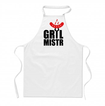 Poháry.com®  Zástěra s potiskem Gril mistr bílá - Z01
