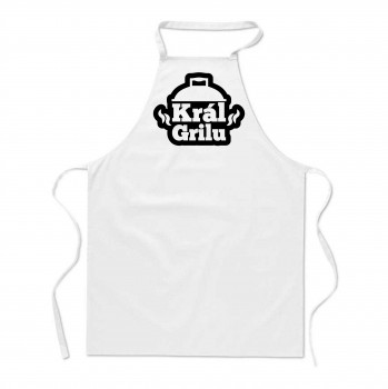 Poháry.com®  Zástěra s potiskem Král grilu bílá - Z10