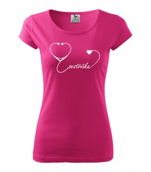 Poháry.com® Tričko pro zdravotní sestřičku D17 růžové/bílý potisk XXL dámské