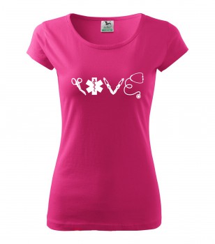 Poháry.com® Tričko pro zdravotní sestřičku D16 růžové/bí XS dámské