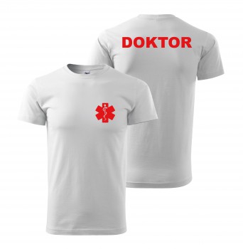 Poháry.com® Tričko DOKTOR bílé/červený potisk XL pánské