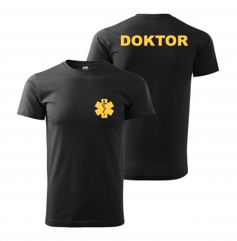 Poháry.com® Tričko DOKTOR černé/žlutý potisk S pánské