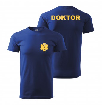 Poháry.com® Tričko DOKTOR král. modrá/žlutý potisk XL pánské