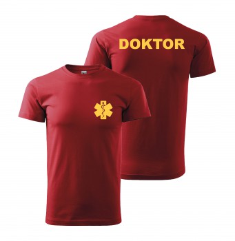 Poháry.com® Tričko DOKTOR červené/žlutý potisk XL pánské