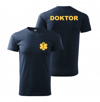 Poháry.com® Tričko DOKTOR nám. modrá/žlutý potisk XL pánské
