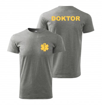 Poháry.com® Tričko DOKTOR šedé/žlutý potisk XL pánské
